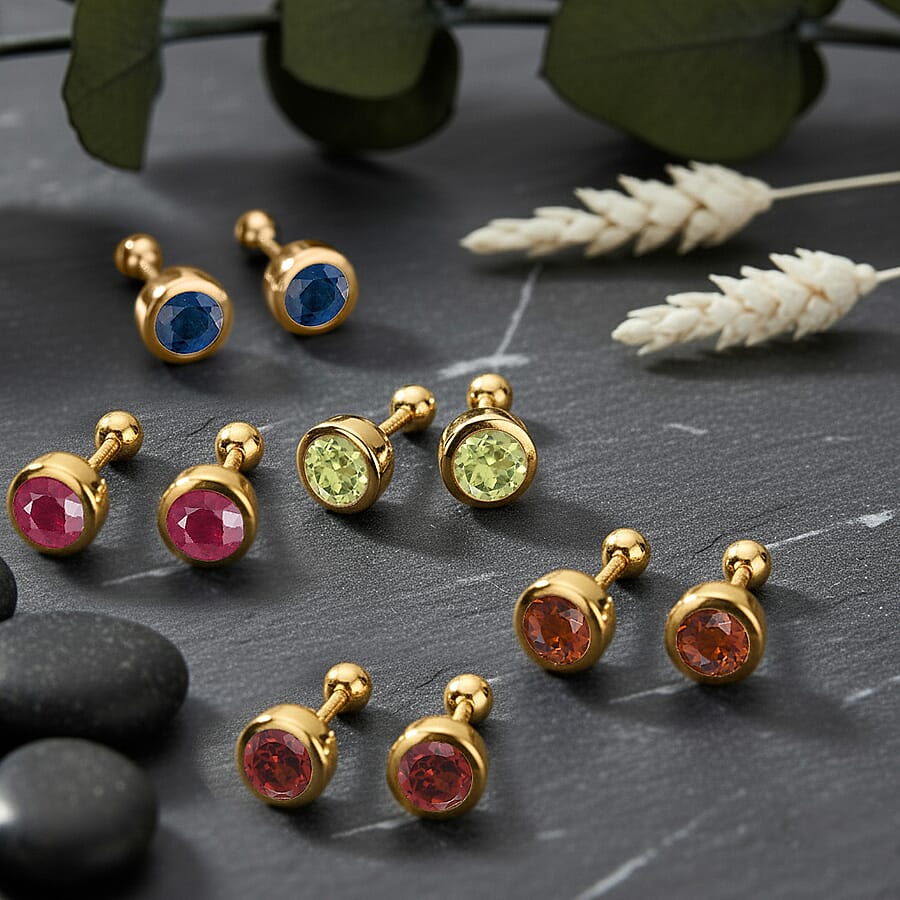 Set of 5 - D'Joy Poke Free Multi Gemstone 3.25 ctw Stud Earrings in 18K Vermeil Yellow Gold Over Sterling Silver