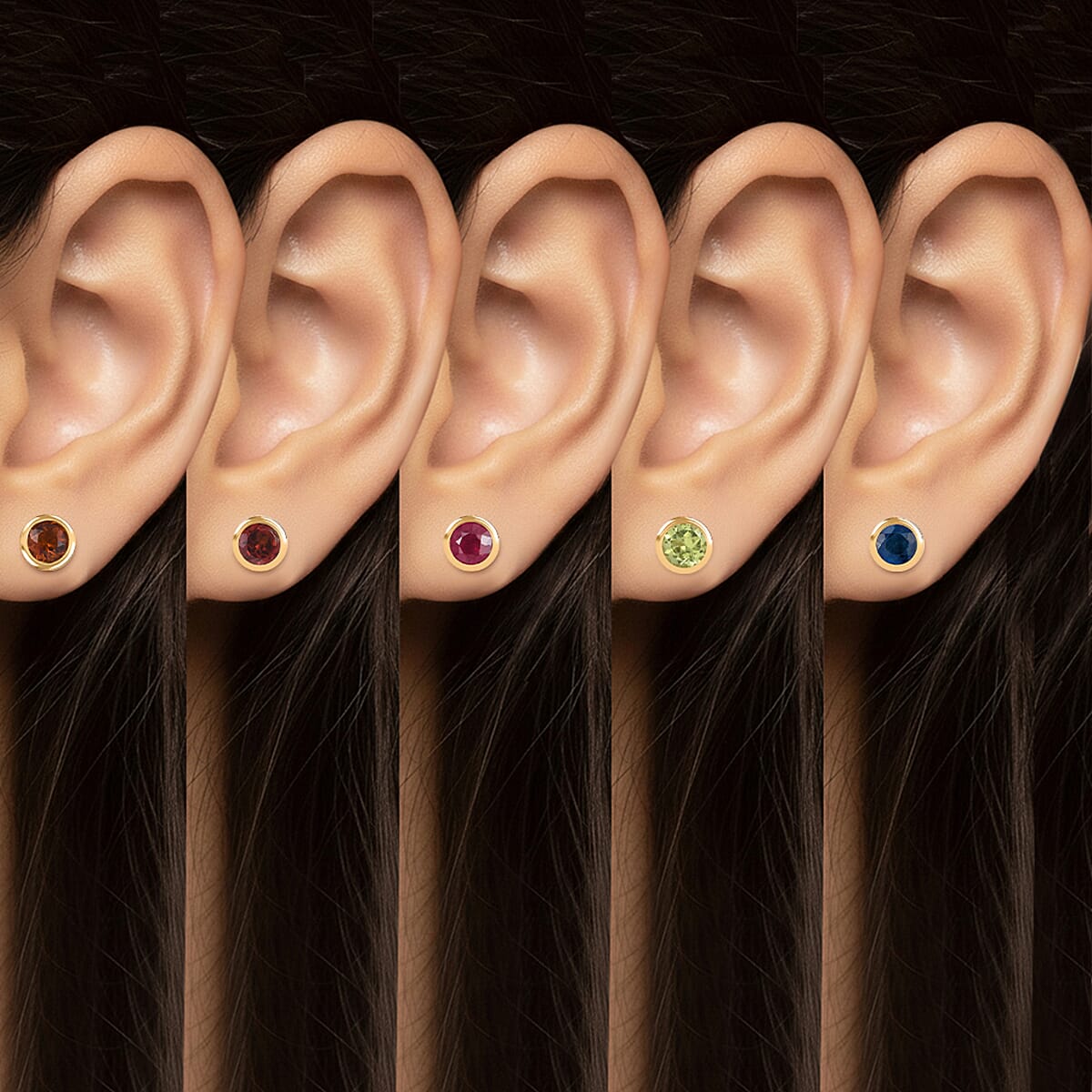 Set of 5 - D'Joy Poke Free Multi Gemstone 3.25 ctw Stud Earrings in 18K Vermeil Yellow Gold Over Sterling Silver  image number 2