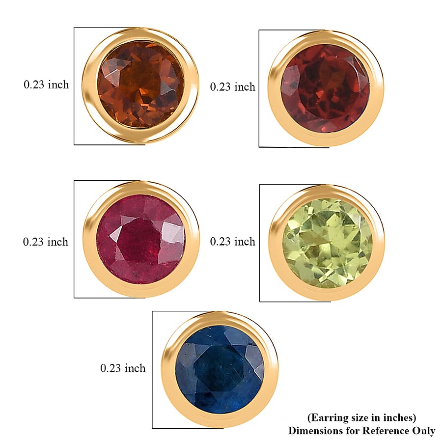 Set of 5 - D'Joy Poke Free Multi Gemstone 3.25 ctw Stud Earrings in 18K Vermeil Yellow Gold Over Sterling Silver