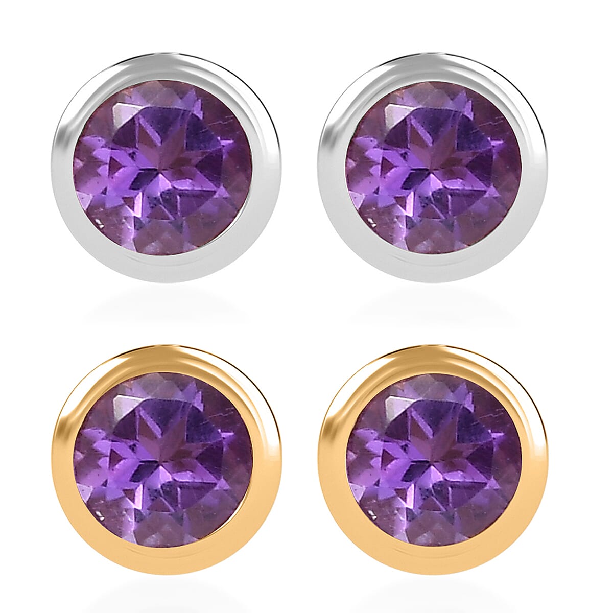 Set of 2 - D'Joy Poke Free African Amethyst 0.94 ctw Stud Earrings in 18K Vermeil YG and Rhodium Over Sterling Silver  image number 0