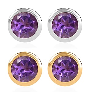 Set of 2 - D'Joy Poke Free African Amethyst 0.94 ctw Stud Earrings in 18K Vermeil YG and Rhodium Over Sterling Silver 