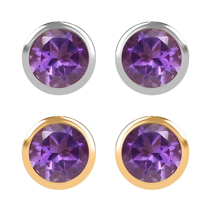 Set of 2 - D'Joy Poke Free African Amethyst 0.94 ctw Stud Earrings in 18K Vermeil YG and Rhodium Over Sterling Silver