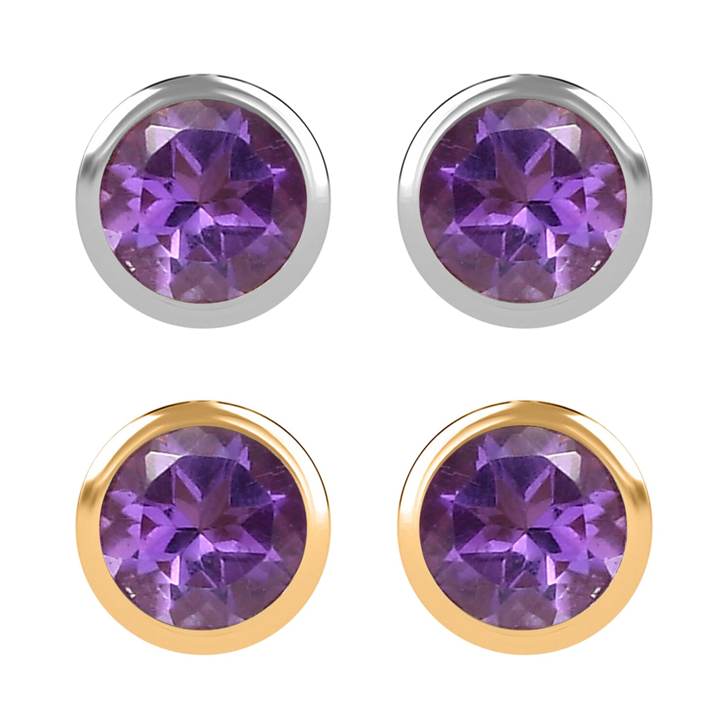 Set of 2 - D'Joy Poke Free African Amethyst 0.94 ctw Stud Earrings in 18K Vermeil YG and Rhodium Over Sterling Silver