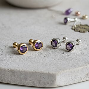 Set of 2 - D'Joy Poke Free African Amethyst 0.94 ctw Stud Earrings in 18K Vermeil YG and Rhodium Over Sterling Silver 