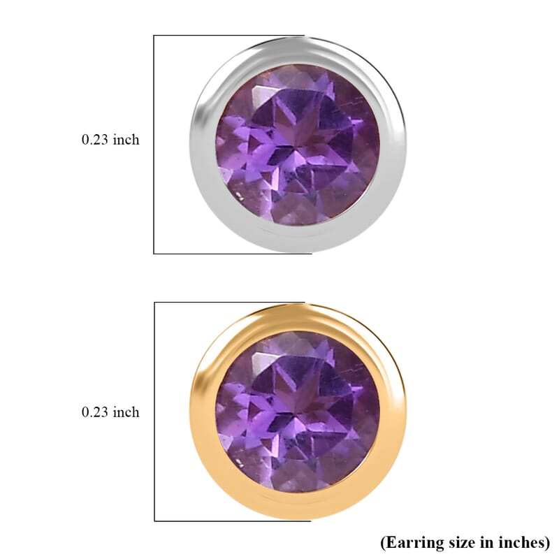 Set of 2 - D'Joy Poke Free African Amethyst 0.94 ctw Stud Earrings in 18K Vermeil YG and Rhodium Over Sterling Silver