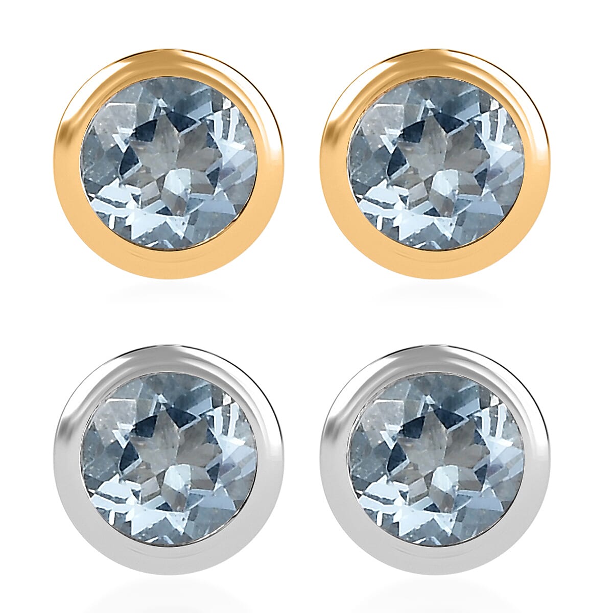Set of 2 - D'Joy Poke Free Aquamarine 1.04 ctw Stud Earrings in 18K Vermeil YG and Rhodium Over Sterling Silver image number 0