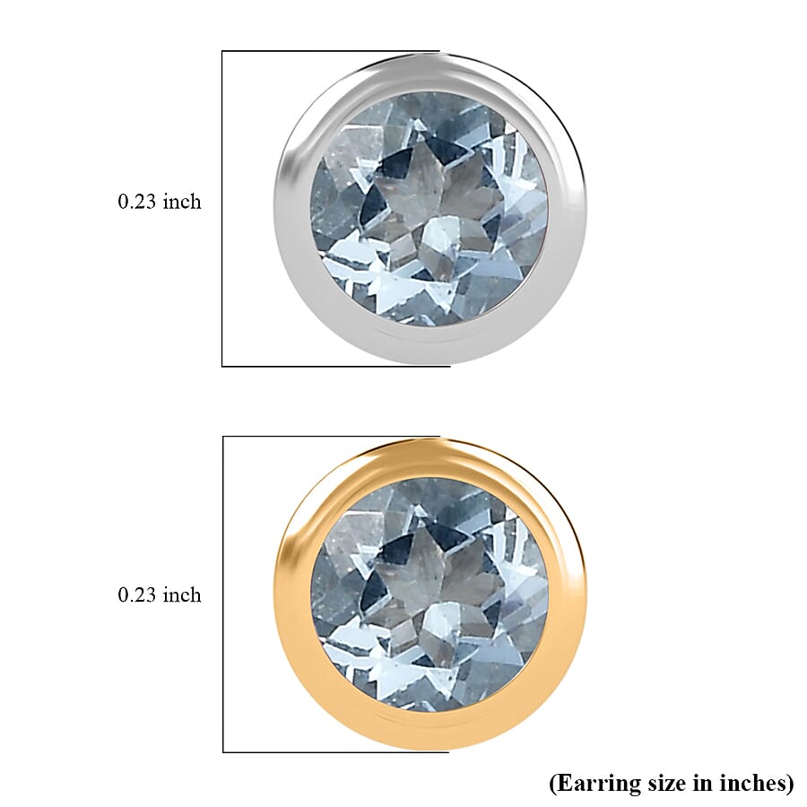 Set of 2 - D'Joy Poke Free Aquamarine 1.04 ctw Stud Earrings in 18K Vermeil YG and Rhodium Over Sterling Silver