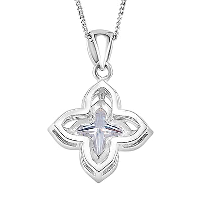 D'Joy Clover Cut Moissanite 3.00 ctw Royal Bloom Pendant Necklace in Rhodium Over Sterling Silver 18 Inches