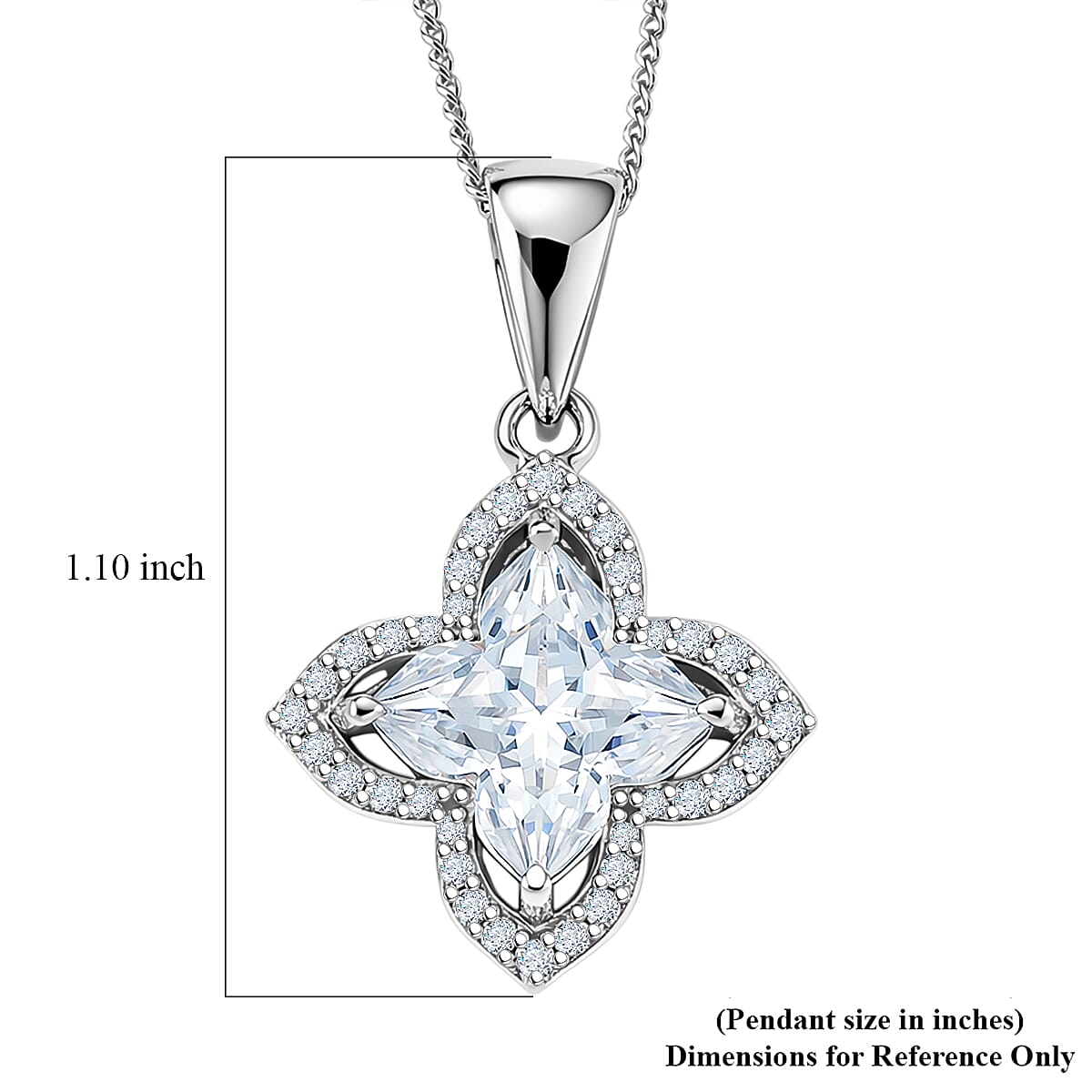 D'Joy Clover Cut Moissanite 3.00 ctw Royal Bloom Pendant Necklace in Rhodium Over Sterling Silver 18 Inches image number 6