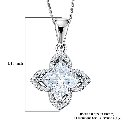 D'Joy Clover Cut Moissanite 3.00 ctw Royal Bloom Pendant Necklace in Rhodium Over Sterling Silver 18 Inches