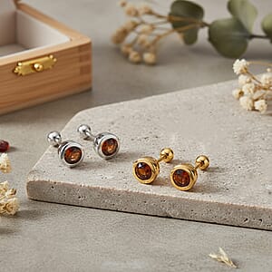Set of 2 - D'Joy Poke Free Santa Ana Madeira Citrine 1.00 ctw Stud Earrings in 18K Vermeil YG and Rhodium Over Sterling Silver 