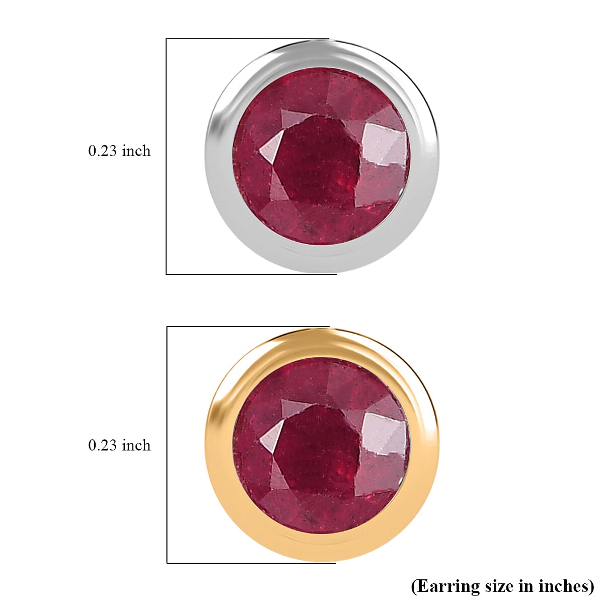Set of 2 - D'Joy Poke Free Niassa Ruby (FF) 1.68 ctw Stud Earrings in 18K Vermeil YG and Rhodium Over Sterling Silver