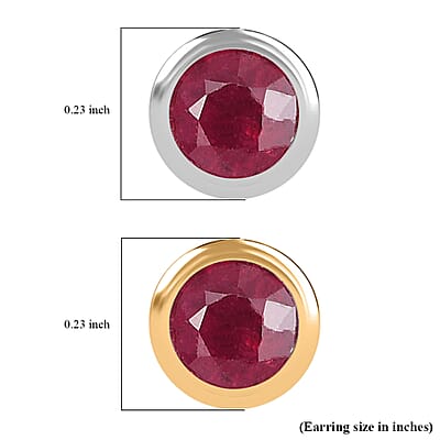 Set of 2 - D'Joy Poke Free Niassa Ruby (FF) 1.68 ctw Stud Earrings in 18K Vermeil YG and Rhodium Over Sterling Silver