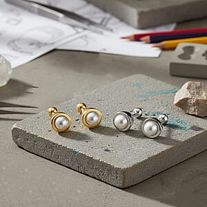 Set of 2 - D'Joy Poke Free Freshwater Pearl 1.36 ctw Stud Earrings in 18K Vermeil YG and Rhodium Over Sterling Silver
