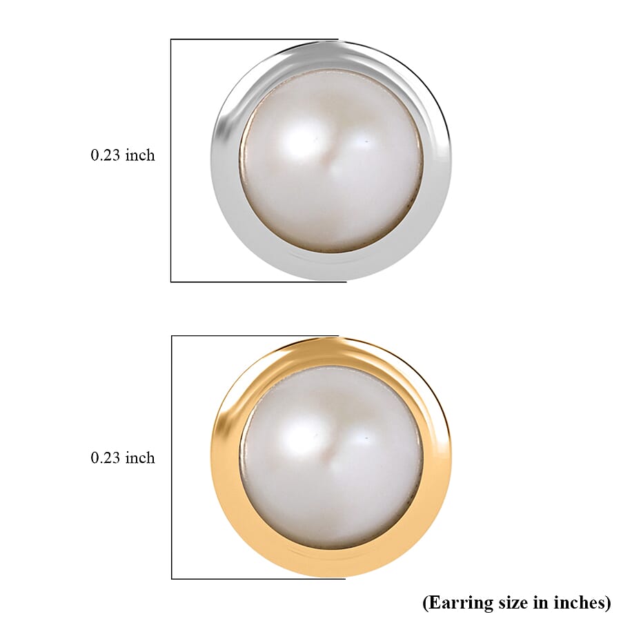 Set of 2 - D'Joy Poke Free Freshwater Pearl 1.36 ctw Stud Earrings in 18K Vermeil YG and Rhodium Over Sterling Silver
