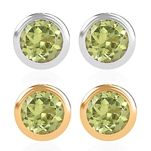 Set of 2 - D'Joy Poke Free Peridot 1.17 ctw Stud Earrings in 18K Vermeil YG and Rhodium Over Sterling Silver