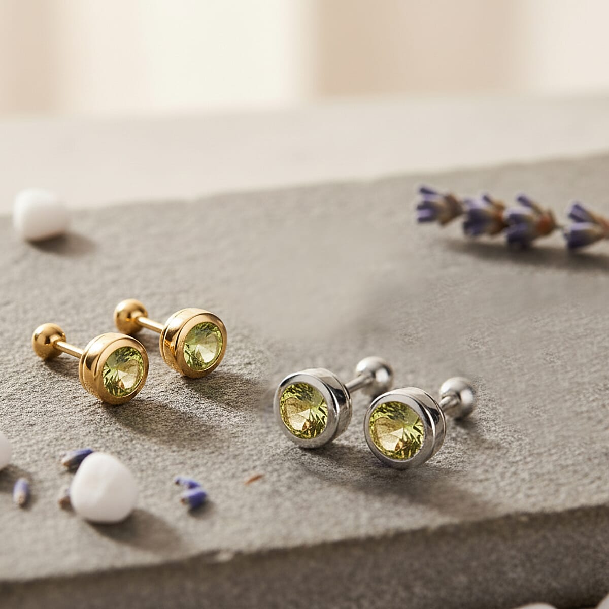 Set of 2 - D'Joy Poke Free Peridot 1.17 ctw Stud Earrings in 18K Vermeil YG and Rhodium Over Sterling Silver image number 1