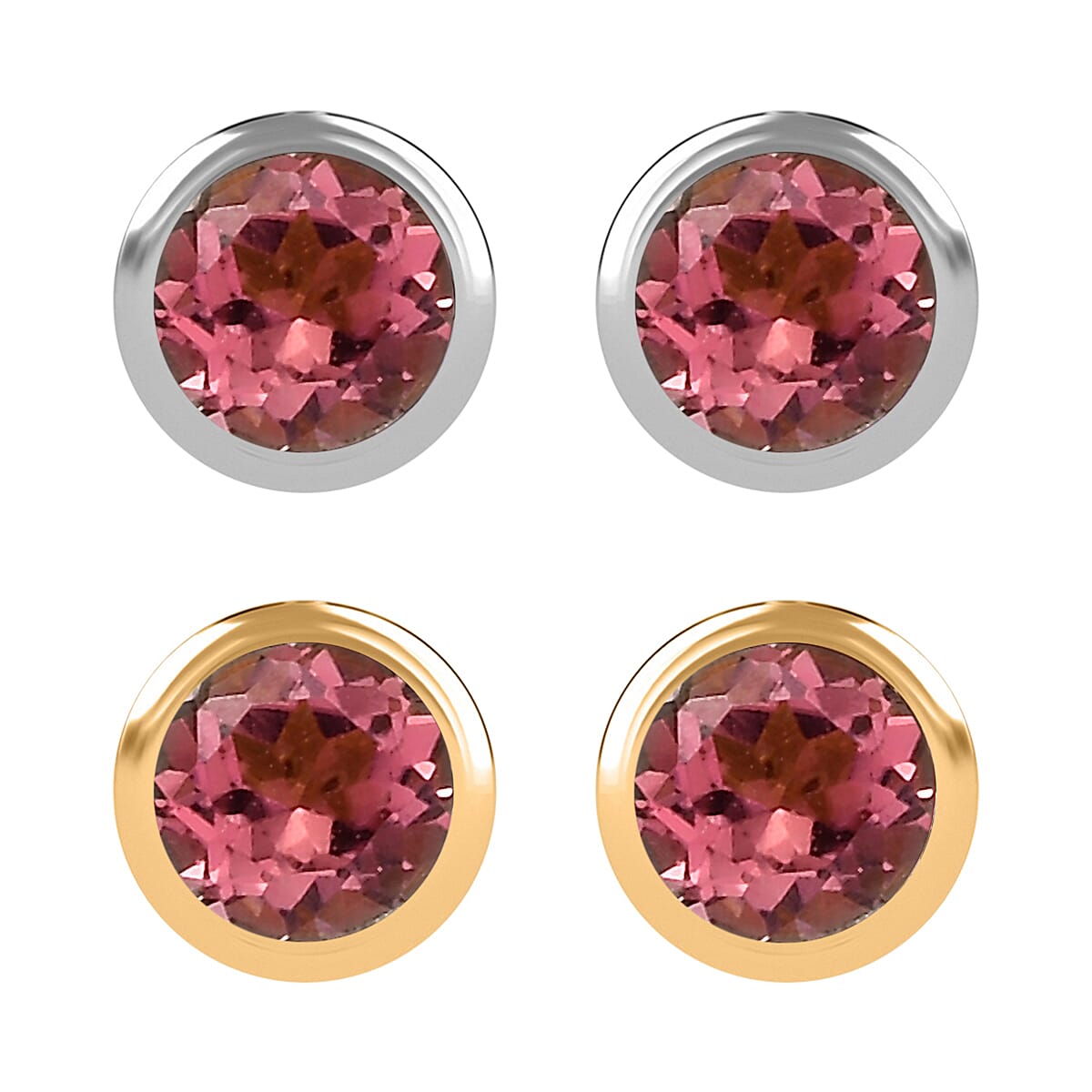 Set of 2 - D'Joy Poke Free Morro Redondo Pink Tourmaline 1.10 ctw Stud Earrings in 18K Vermeil YG and Rhodium Over Sterling Silver  image number 0