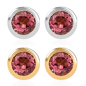 Set of 2 - D'Joy Poke Free Morro Redondo Pink Tourmaline 1.10 ctw Stud Earrings in 18K Vermeil YG and Rhodium Over Sterling Silver 