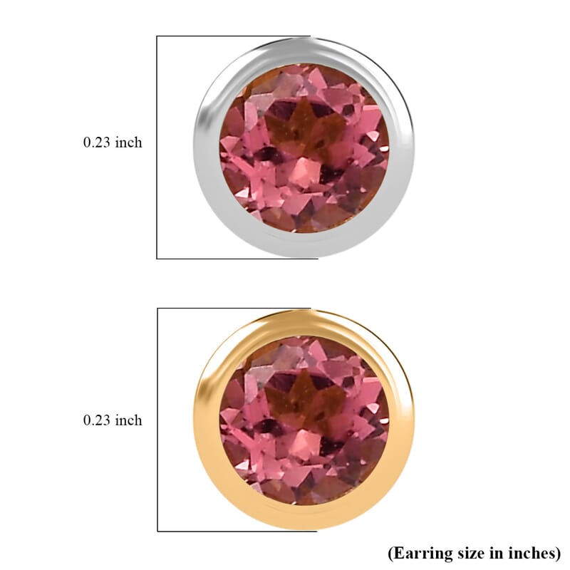 Set of 2 - D'Joy Poke Free Morro Redondo Pink Tourmaline 1.10 ctw Stud Earrings in 18K Vermeil YG and Rhodium Over Sterling Silver
