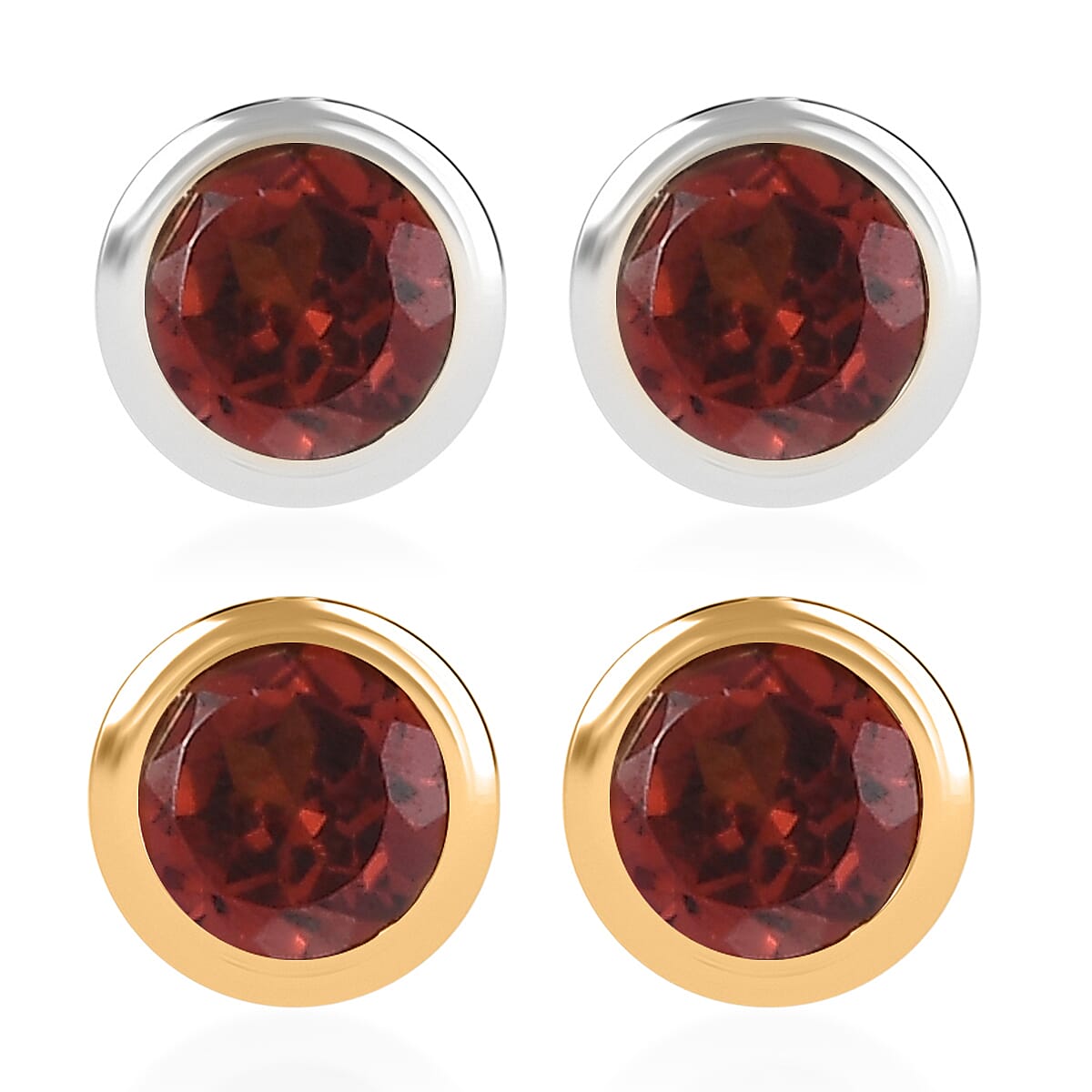 Set of 2 - D'Joy Poke Free Mozambique Garnet 1.25 ctw Stud Earrings in 18K Vermeil YG and Rhodium Over Sterling Silver  image number 0