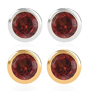 Set of 2 - D'Joy Poke Free Mozambique Garnet 1.25 ctw Stud Earrings in 18K Vermeil YG and Rhodium Over Sterling Silver 