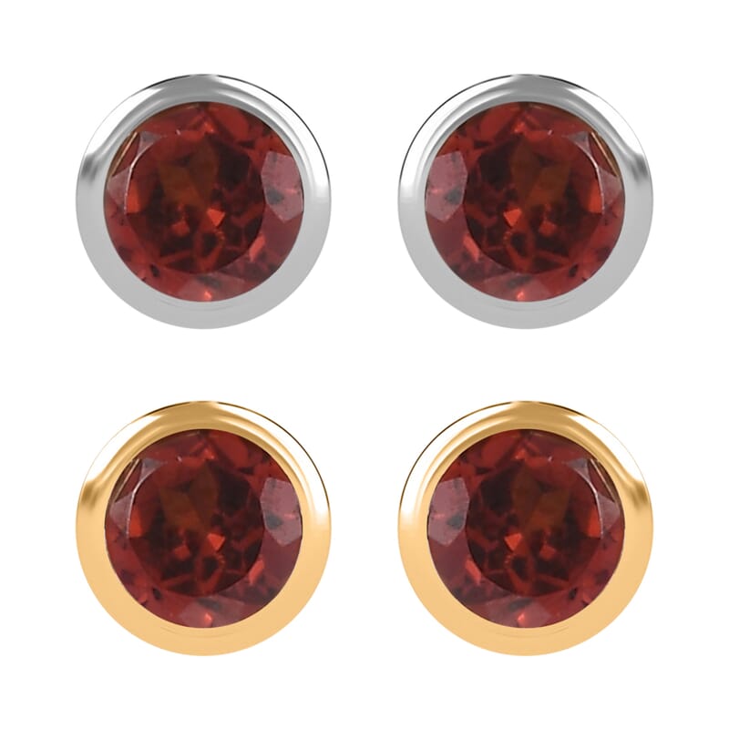 Set of 2 - D'Joy Poke Free Mozambique Garnet 1.25 ctw Stud Earrings in 18K Vermeil YG and Rhodium Over Sterling Silver