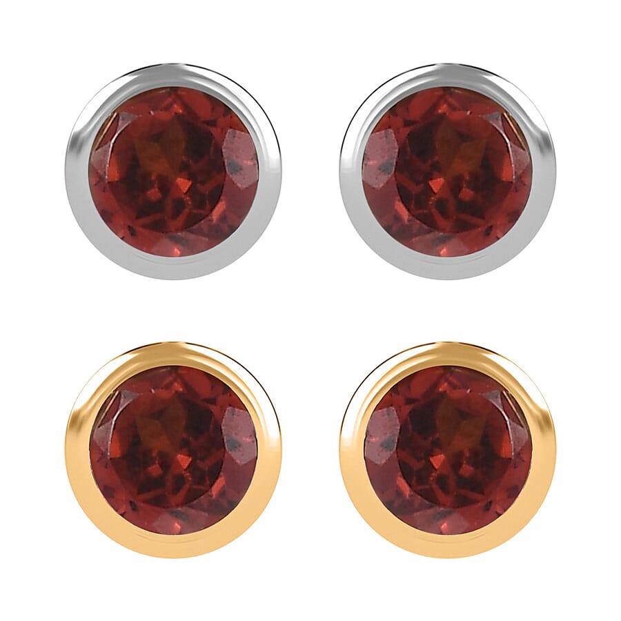 Set of 2 - D'Joy Poke Free Mozambique Garnet 1.25 ctw Stud Earrings in 18K Vermeil YG and Rhodium Over Sterling Silver