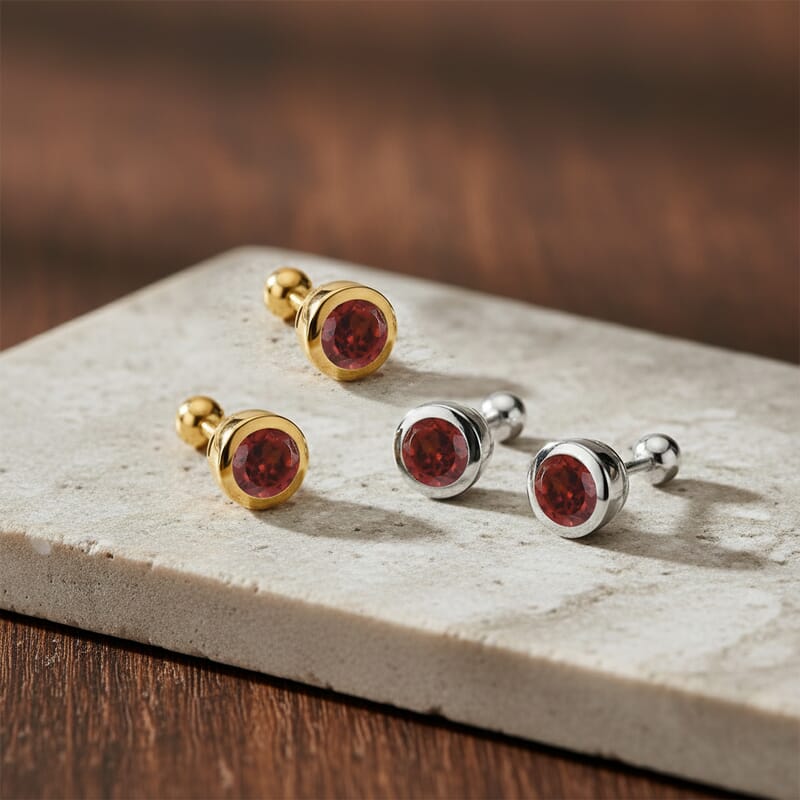 Set of 2 - D'Joy Poke Free Mozambique Garnet 1.25 ctw Stud Earrings in 18K Vermeil YG and Rhodium Over Sterling Silver