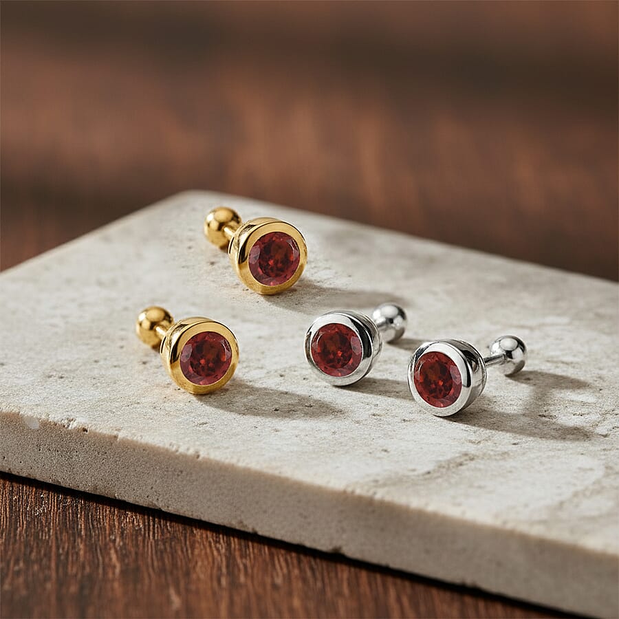 Set of 2 - D'Joy Poke Free Mozambique Garnet 1.25 ctw Stud Earrings in 18K Vermeil YG and Rhodium Over Sterling Silver