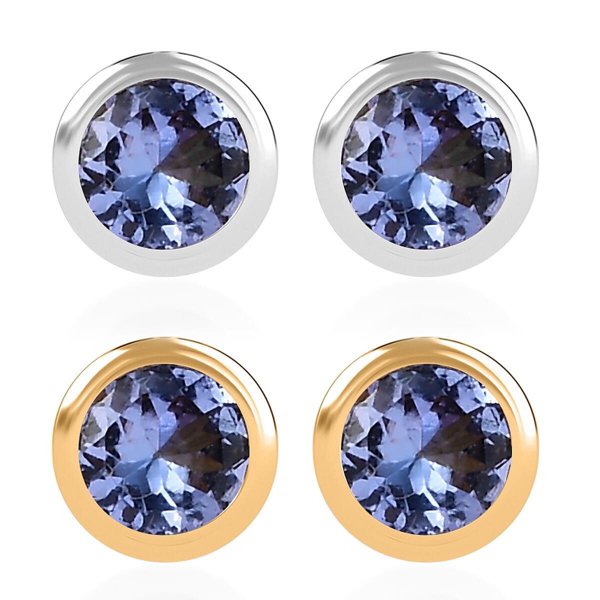 Set of 2 - D'Joy Poke Free Tanzanite 1.00 ctw Stud Earrings in 18K Vermeil YG and Rhodium Over Sterling Silver  image number 0