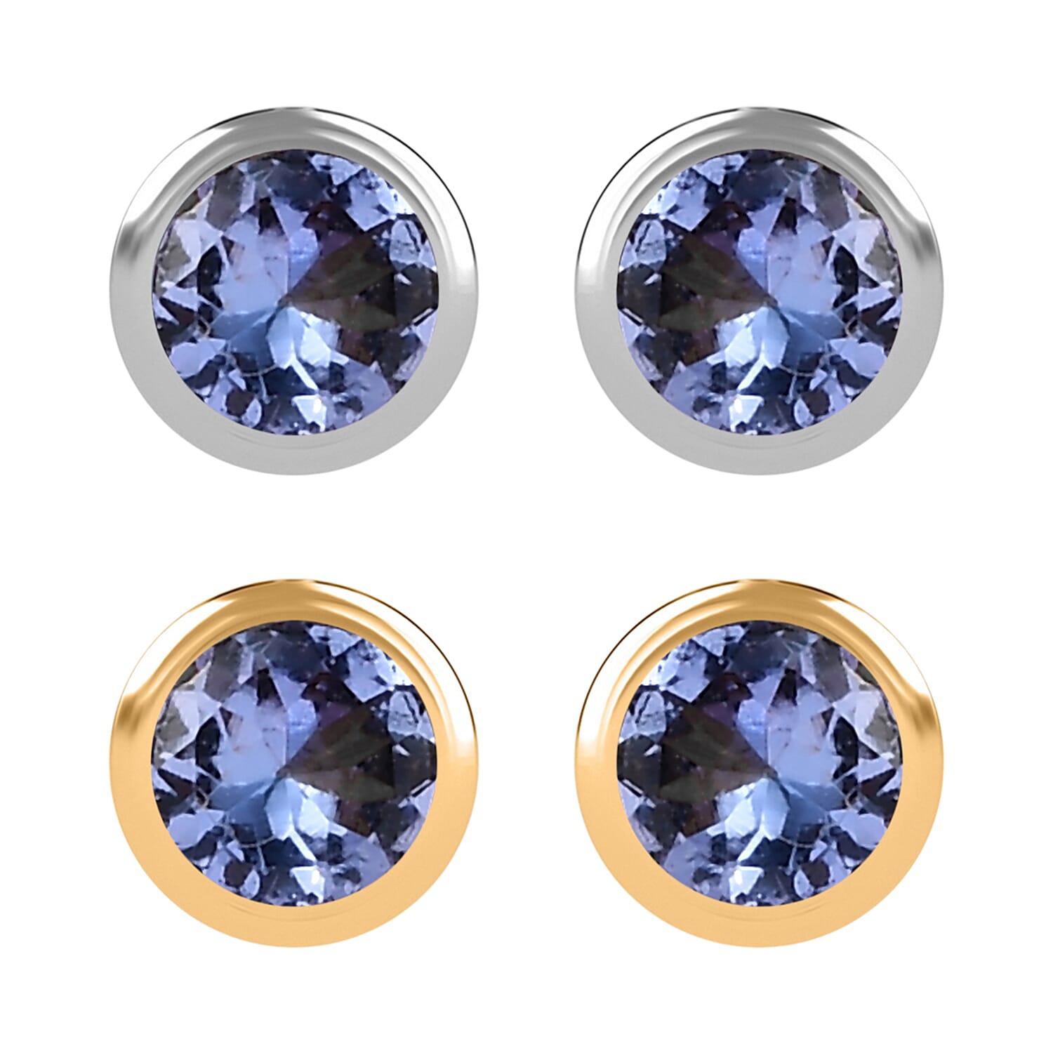 Set of 2 - D'Joy Poke Free Tanzanite 1.00 ctw Stud Earrings in 18K Vermeil YG and Rhodium Over Sterling Silver