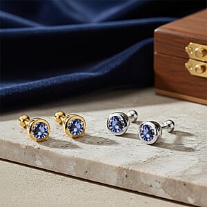 Set of 2 - D'Joy Poke Free Tanzanite 1.00 ctw Stud Earrings in 18K Vermeil YG and Rhodium Over Sterling Silver 
