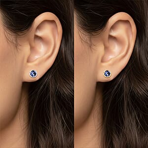 Set of 2 - D'Joy Poke Free Tanzanite 1.00 ctw Stud Earrings in 18K Vermeil YG and Rhodium Over Sterling Silver 