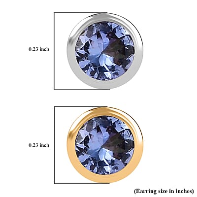 Set of 2 - D'Joy Poke Free Tanzanite 1.00 ctw Stud Earrings in 18K Vermeil YG and Rhodium Over Sterling Silver