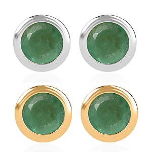 Set of 2 - D'Joy Poke Free Kagem Zambian Emerald 1.00 ctw Stud Earrings in 18K Vermeil YG and Rhodium Over Sterling Silver 