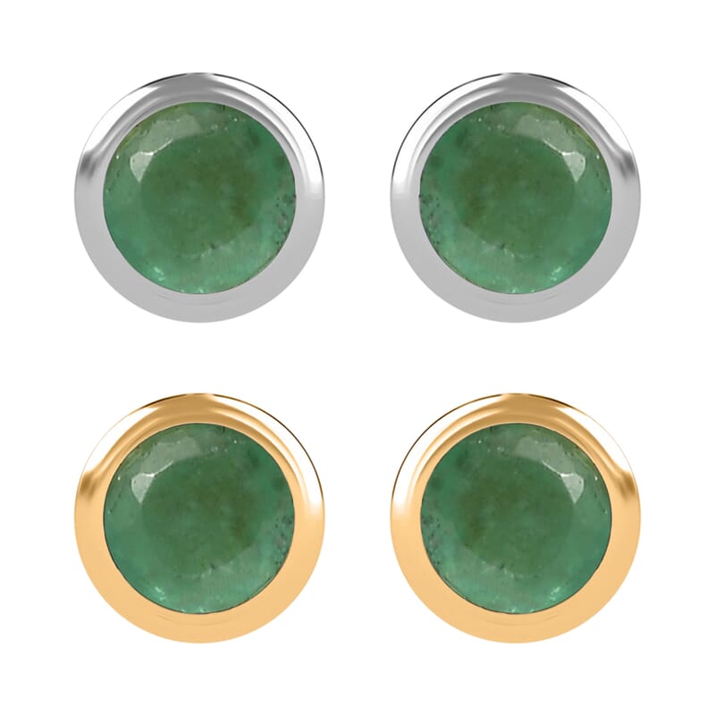 Set of 2 - D'Joy Poke Free Kagem Zambian Emerald 1.00 ctw Stud Earrings in 18K Vermeil YG and Rhodium Over Sterling Silver