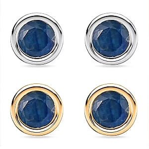 Set of 2 - D'Joy Poke Free Ceylon Blue Sapphire 1.30 ctw Stud Earrings in 18K Vermeil YG and Rhodium Over Sterling Silver 