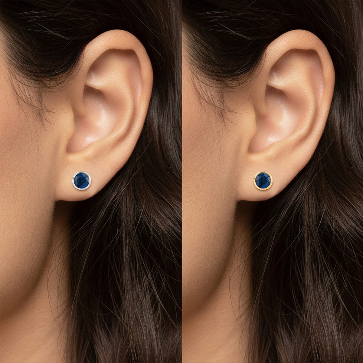 Set of 2 - D'Joy Poke Free Ceylon Blue Sapphire 1.30 ctw Stud Earrings in 18K Vermeil YG and Rhodium Over Sterling Silver  image number 2