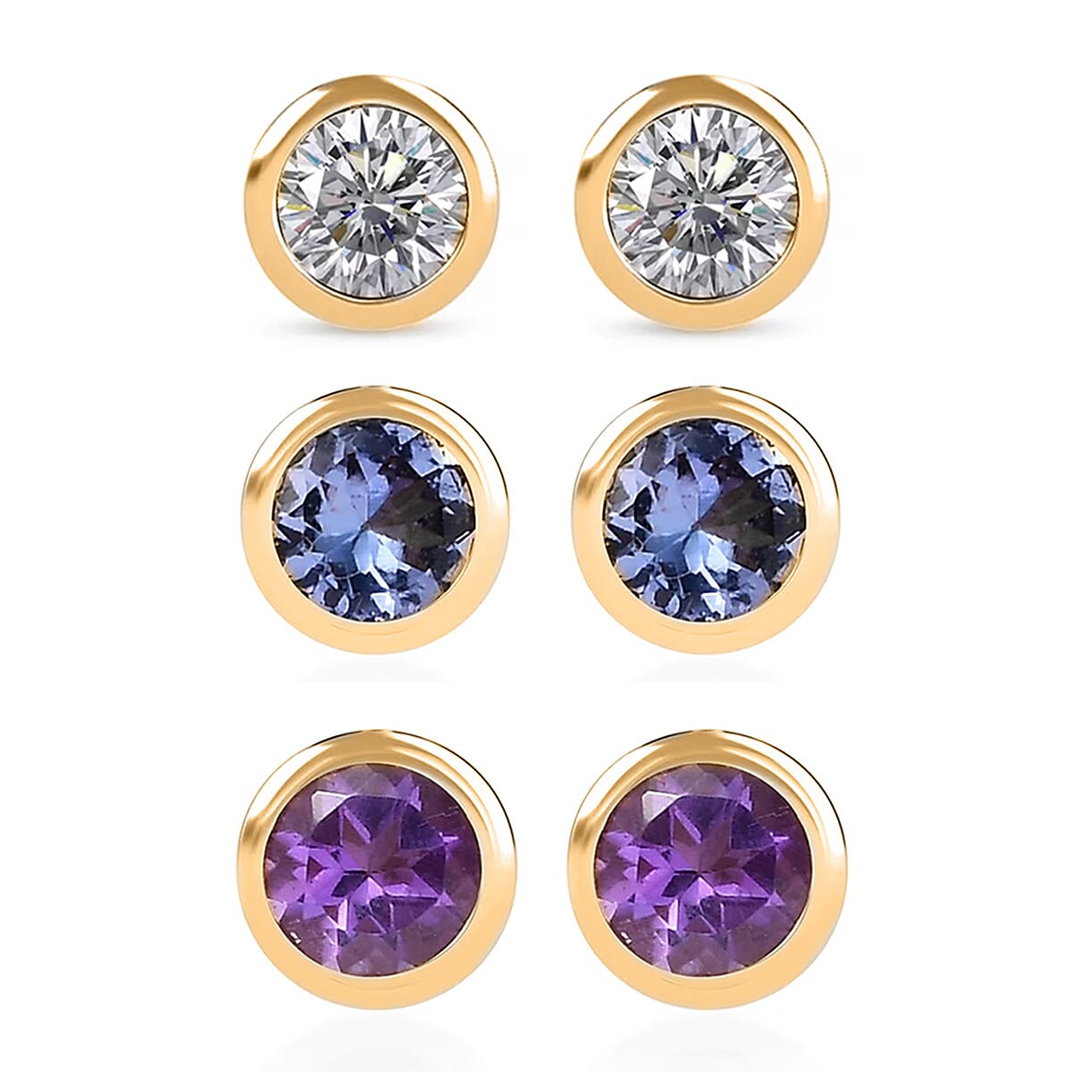 Set of 3 - D'Joy Poke Free Multi Gemstone 1.56 ctw Stud Earrings in 18K Vermeil Yellow Gold Over Sterling Silver image number 0