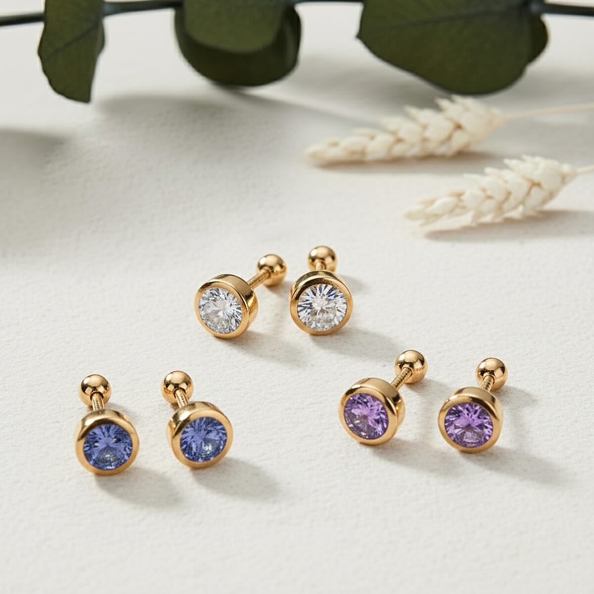 Set of 3 - D'Joy Poke Free Multi Gemstone 1.56 ctw Stud Earrings in 18K Vermeil Yellow Gold Over Sterling Silver image number 1