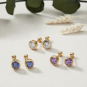 Set of 3 - D'Joy Poke Free Multi Gemstone 1.56 ctw Stud Earrings in 18K Vermeil Yellow Gold Over Sterling Silver