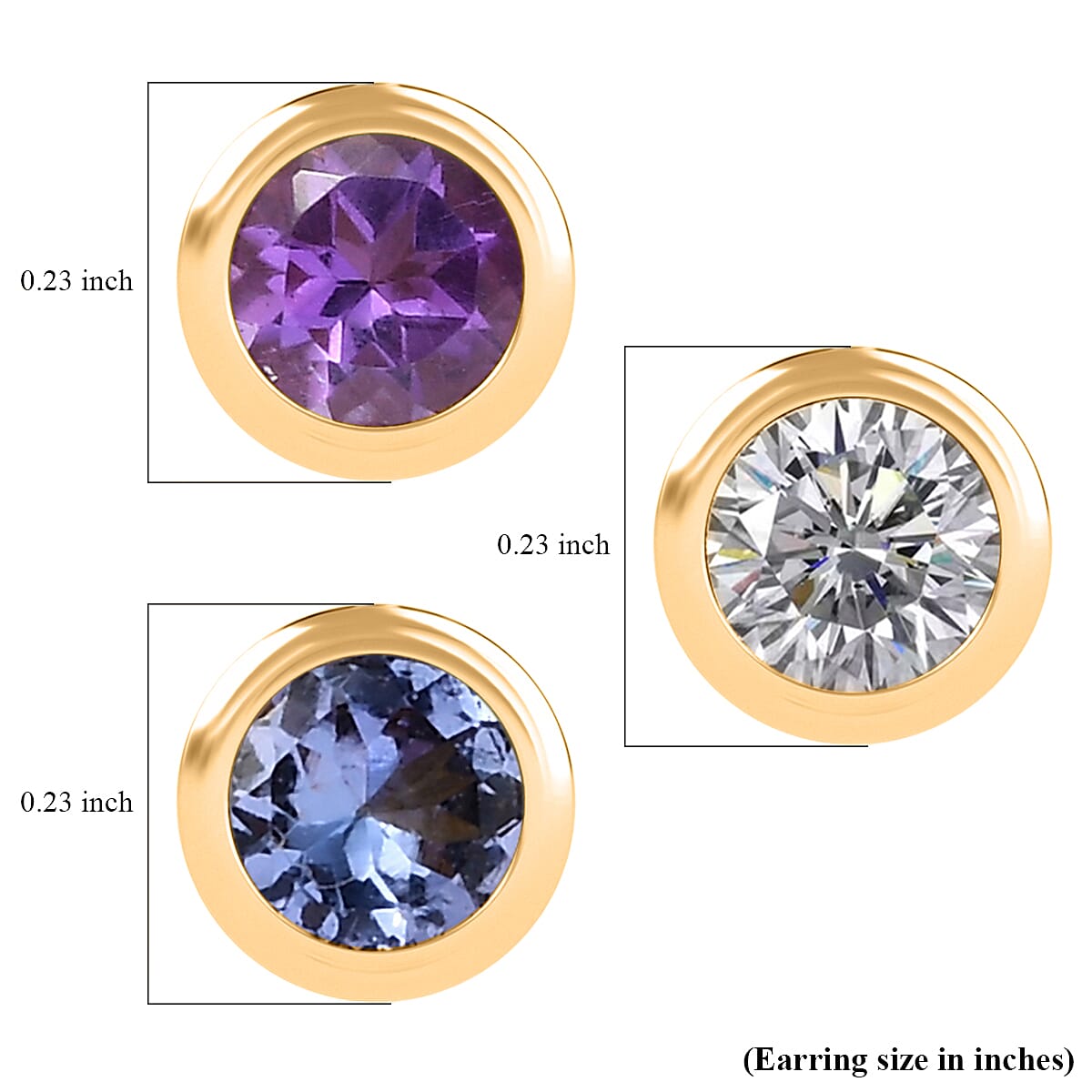 Set of 3 - D'Joy Poke Free Multi Gemstone 1.56 ctw Stud Earrings in 18K Vermeil Yellow Gold Over Sterling Silver image number 4