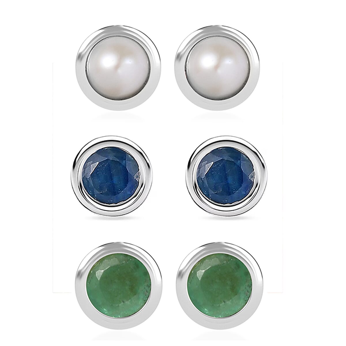 Set of 3 - D'Joy Multi Gemstone 1.18 ctw Stud Earrings in Rhodium Over Sterling Silver  image number 0