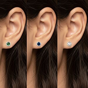 Set of 3 - D'Joy Multi Gemstone 1.18 ctw Stud Earrings in Rhodium Over Sterling Silver 