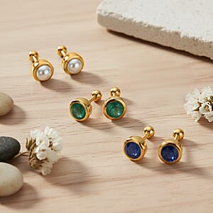 Set of 3 - D'Joy Multi Gemstone 1.18 ctw Stud Earrings in 18K Yellow Gold Vermeil Over Sterling Silver 