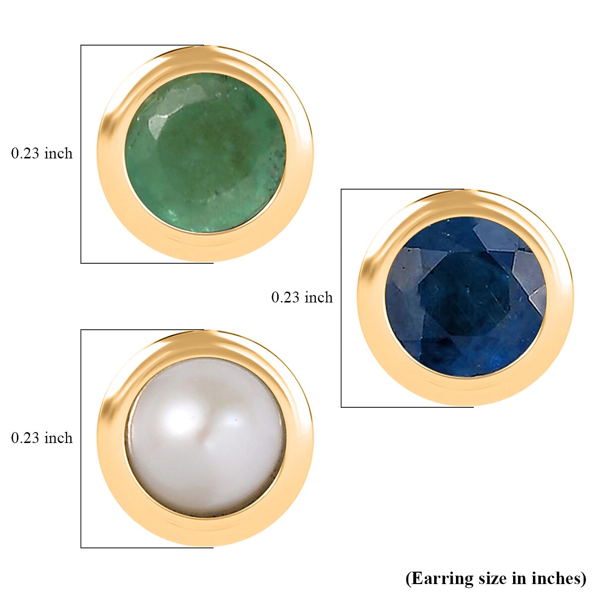 Set of 3 - D'Joy Multi Gemstone 1.18 ctw Stud Earrings in 18K Yellow Gold Vermeil Over Sterling Silver  image number 4