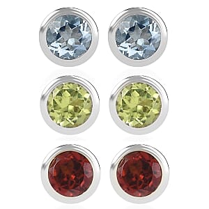  Set of 3 -  Solitaire Stud Push Post Earring in Rhodium Over Sterling Silver 1.73 ctw