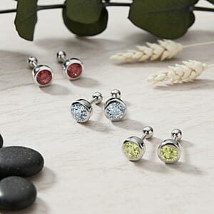 Set of 3 -  Solitaire Stud Push Post Earring in Rhodium Over Sterling Silver 1.73 ctw