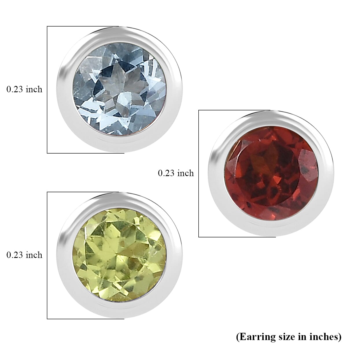 Set of 3 - D'Joy Poke Free Mozambique Garnet, Hebei Peridot and Mangoro Aquamarine 1.75 ctw Stud Earrings in Rhodium Over Sterling Silver